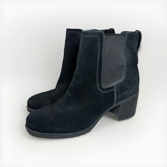 SAM EDELMAN Hanley Suede Black Pull On Ankle Boots Lug Sole‎ Booties Women's 8 - Picture 1 of 15